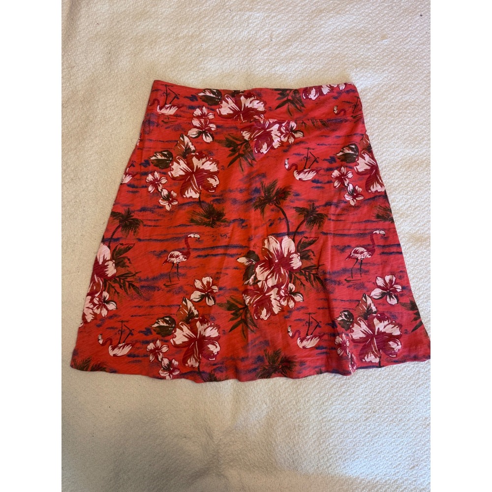 Fresh Produce Womens XS Tropical Flamingo Hibiscus Cotton Mini Skirt Red 22039